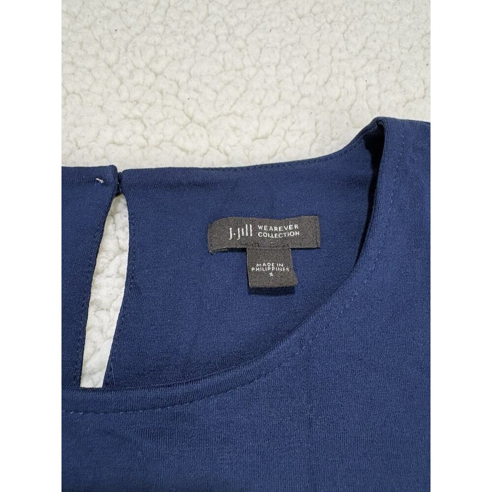 J.Jill Dress Wearever Navy Shift Rayon Blend 3/4 Sleeve Back Pleat Sz S Stretch - Picture 3 of 8